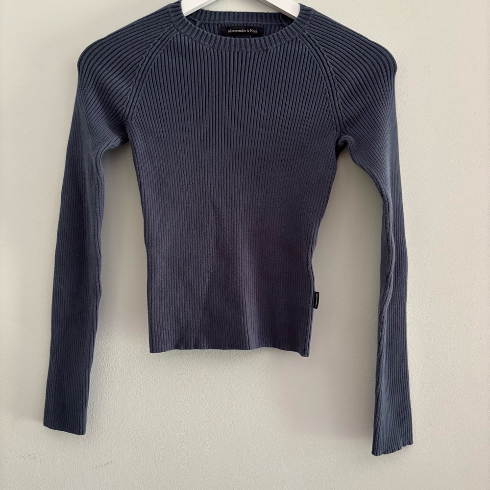 Vintage Abercrombie Fitch Crew Neck Top Med Preppy Shirt Fitted Baby Y2K Navy